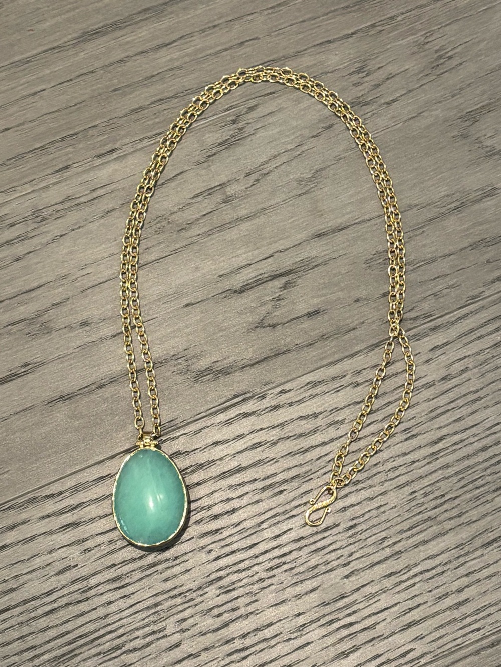 Stella & Dot Reversible Stone Gold Chain Necklace w/Teal/Brown Onyx Oval Pendant